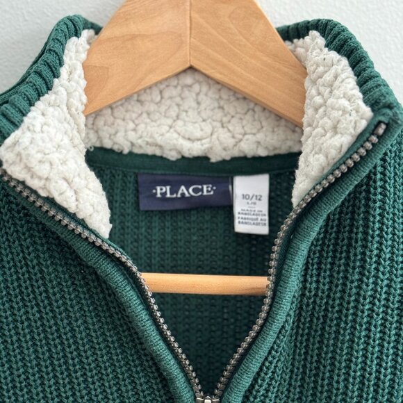 The Children's Place Boys 1/4 Zip Knit Sherpa Lined Collar Sweater - Green - L - Picture 5 of 8